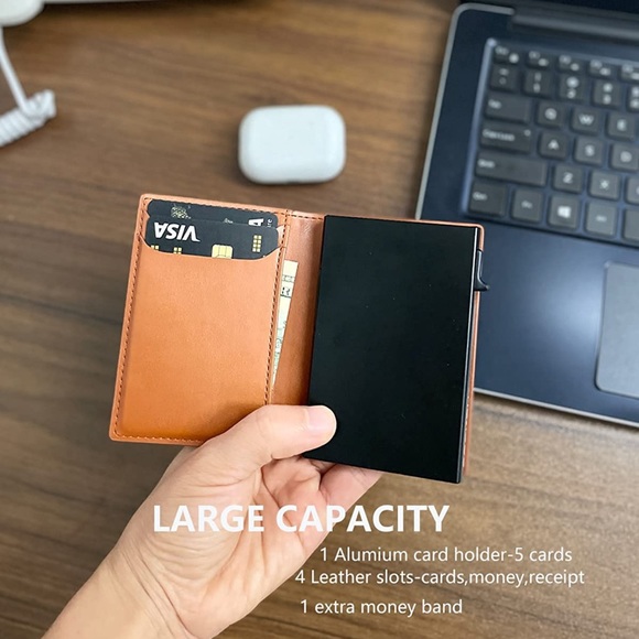 💗 Leather Credit Card Holder RFID Blocking Slim Pop Up Bifold Card Wallet - Picture 3 of 6